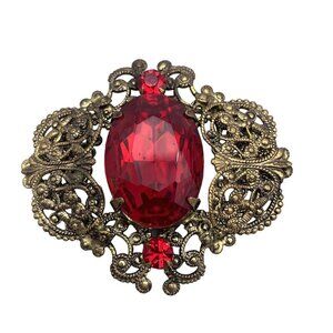 Vintage Art Deco Ruby Faux Stone Brooch Pin